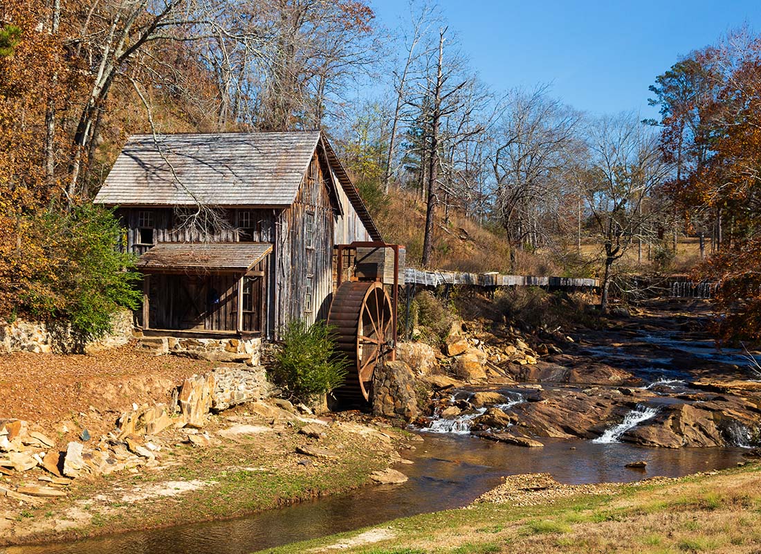 Canton, GA - Historic Sixes Mill From the 1800s in Canton, Georgia During Autumn